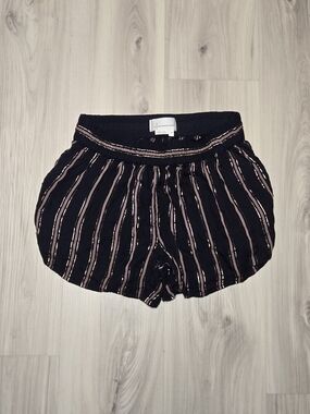 By Anthropologie Metallic Striped Side-Tie Shorts - Navy/Pink - XS